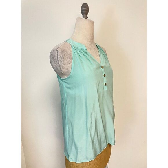 Lilly Pulitzer Bailey Silk Sleeveless Button Detail Turquoise Top XS - Picture 4 of 6